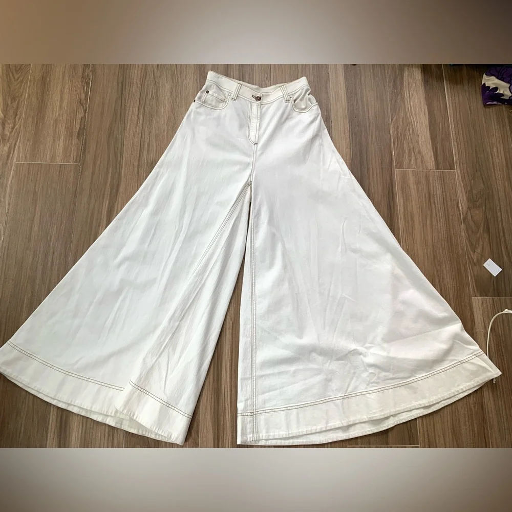 Brunello Cucinelli Womens Pants Wide Leg palazzo Jeans Culottes size 26 - Picture 7 of 14